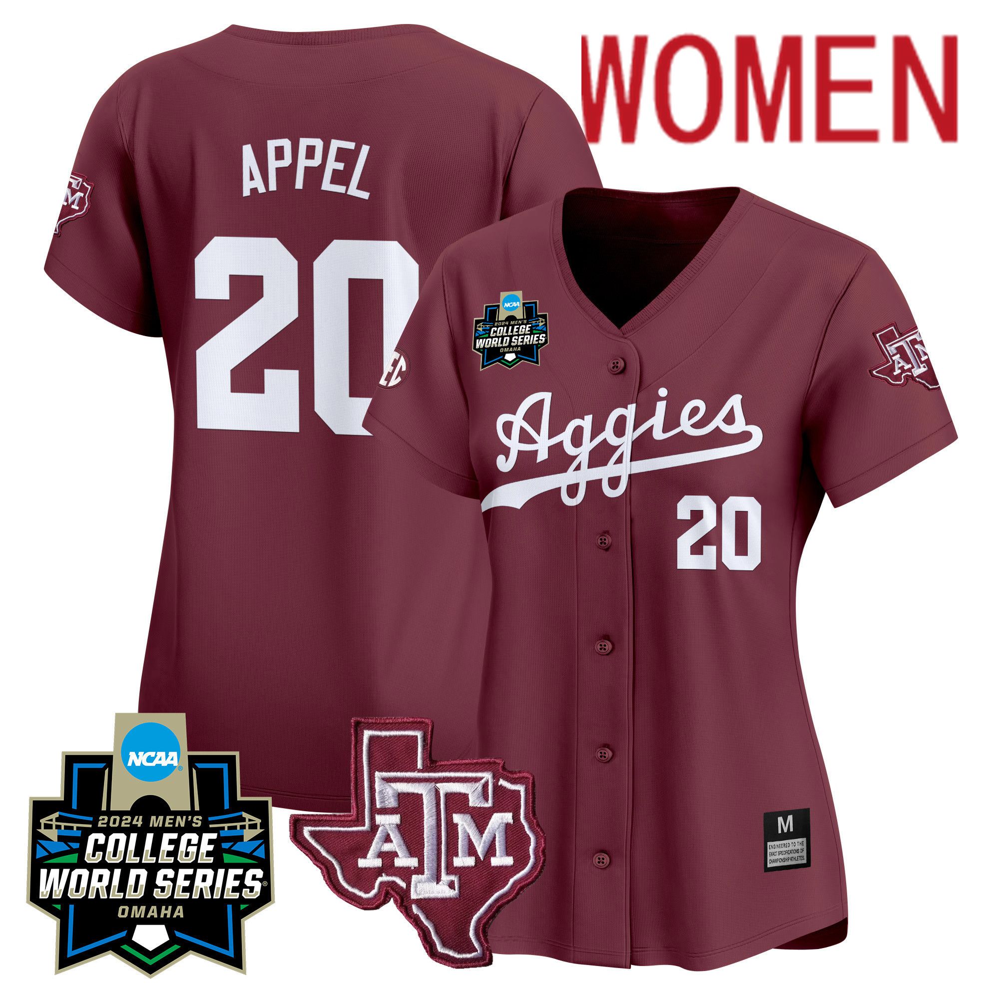 Women Texas A&M Aggies #20 Appel Red 2024 College World Series Vapor Premier Limited NCAA Jersey